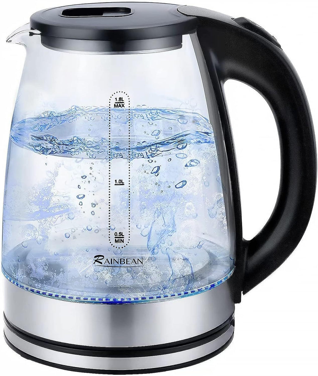 Electric Kettle 1.8L Black Glass LED Light - Auto Shut-Off & Boil Dry Protection